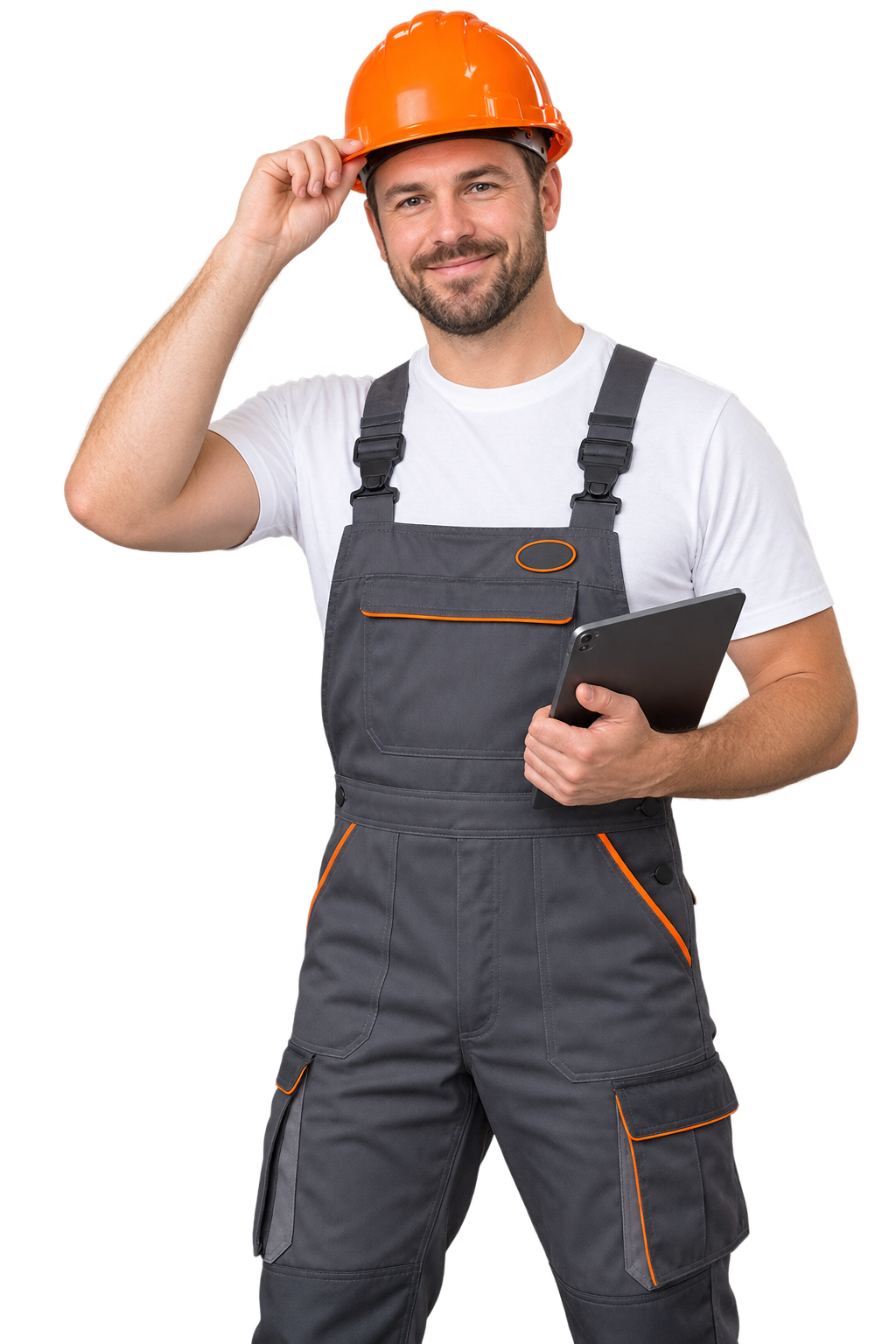 Commercial refrigeration engineer holding a tablet
